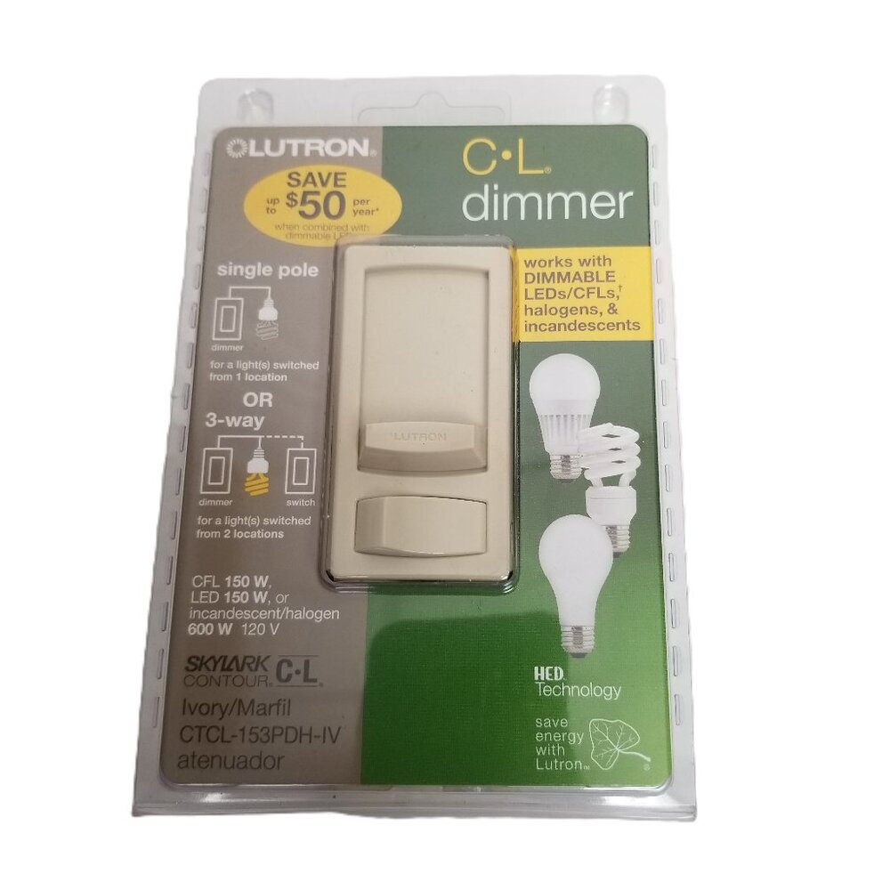 Lutron Skylark C-L Dimmer Switch Ivory Single Pole 3-Way LED CFL Compatible NEW
